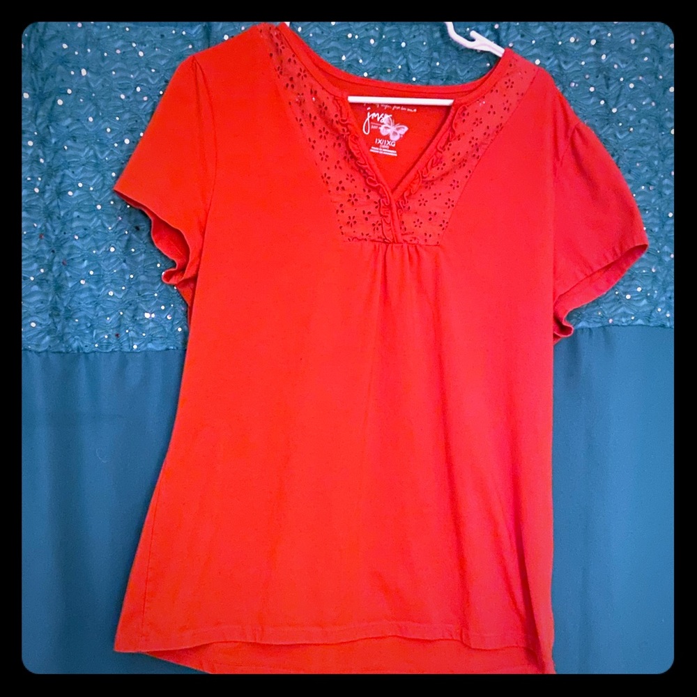 Women’s Orange Short-Sleeved V-Neck Cotton T-Shirt